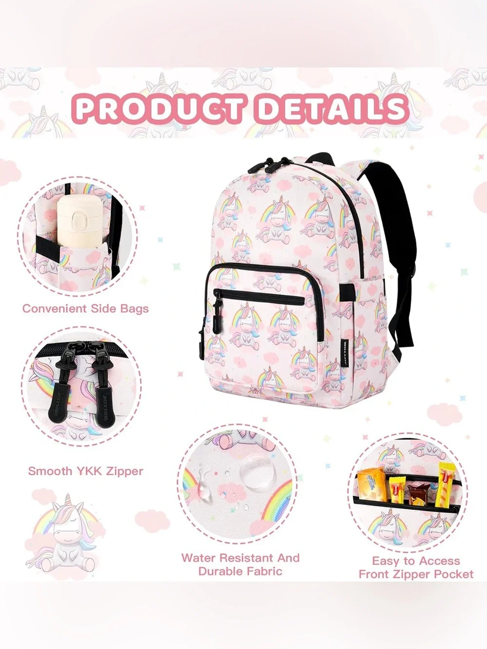 JOYHILL Lightweight Water Resistant Preschool Unicorn Backpack